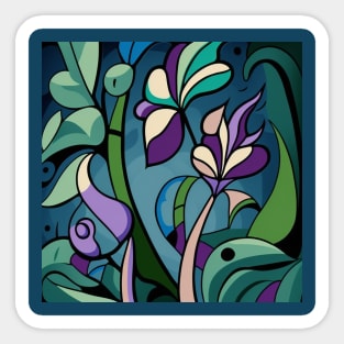 Beautiful flower image with purple and blue stained glass look. Sticker